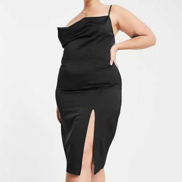 Saint Genies Dresses & Skirts - Saint Genies Plus Strappy Back Front Spilt Midi Dress Black US 14